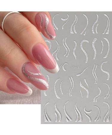 3D Glitter Silver French Nail Stickers - Self-Adhesive Butterfly Star & Heart Designs for Stunning Nail Art - Buy Online on GoSupps.com