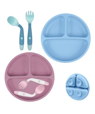 Vicloon Baby Suction Plate 2Pcs Silicone Baby Suction Plates Non Slip Silicone Baby Weaning Plate Divided Dishes for Toddler Kids Self Feeding Fits for Most Highchairs Trays(Pink/Grey Blue) - Buy Online on GoSupps.com