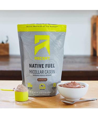 Ascent Native Fuel Casein Protein Powder - Chocolate 2 Pounds - 25g Micellar Casein - Soy & Gluten-Free - No Added Sugar - 4.9g BCAA - 2.2g Leucine - Zero Artificial Ingredients - Buy Online on GoSupps.com