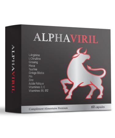 ALPHAVIRIL - Testosterone Homme - Performance Masculine - Circulation Sanguine - Vigueur - Avec L-Arginine L-Citrulline Ginseng Maca L-Taurine Ginkgo Biloba Pin Zinc Vitamines B D et E