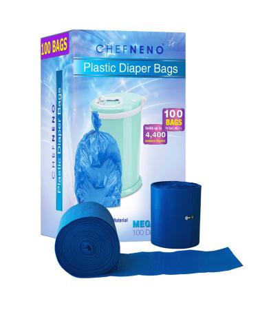 Disposable Diaper Pail Refill Plastic Bag (100 count) Compatible with Ubbi Diaper Bag Pail 13 Gal Capacity Diaper Pail Bag Fits 8 Gallon Medium Kitchen Trash Bag Heavy Duty Large Garbage Bag, 100 Bags Blue - Large