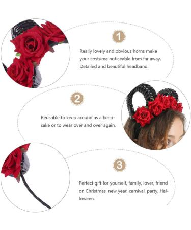 FRCOLOR Horn Flower Headband Headpiece Rose Flower Hair Hoop Headband Mexican Floral Headband Black Halloween Headband for Women Girls(Red) - Buy Online on GoSupps.com