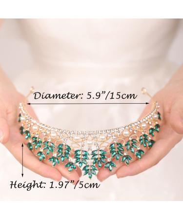 JWICOS Baroque Tiara Crown - Emerald Green Pearl Floral Queen Crown for Women - Bridal Headpieces for Brides and Bridesmaid - Royal Accessories for Birthday, Prom, Pageant - Gift Idea - Buy Online on GoSupps.com