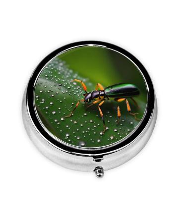 Rainbows Insectsround Pill Box 3 Compartments Round Pill Box Organizer for Purse Or Pocket Portable Travel Pill Box