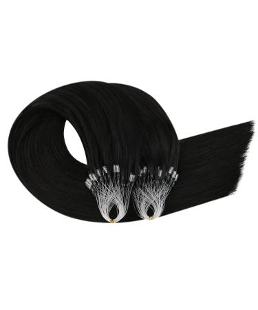 Ugeat Real Hair Microring Extensions - 40cm Micro Loop Black Hair Extensions | 50g with 50 Highlights | Premium Quality #1B - Buy Online on GoSupps.com