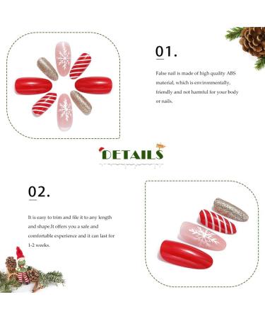 Vatocu Christmas False Nails - Short Red Press On Nails with Snowflake, Elk, and Snowman Designs - 24pcs for Women and Girls - Buy Online on GoSupps.com
