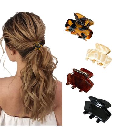 Small Hair Clips Mini Hair Claws for Women Girls  4 Pcs Non Slip Hair Claw Jaw Clamp Stylish Tortoise Shell Barrettes for Thin Thick Hair