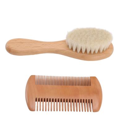 Walfront Wooden Baby Hair Brush and Comb Set Natural Soft Goat Bristle Brush Double Edged Comb for Baby Shower Newborn Hair Grooming Healthcare Kits