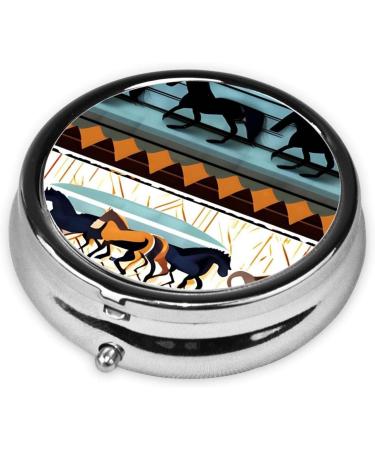 Horse Stripes Pattern Round Pill Box - 3 Compartments Portable Organizer for Purse & Pocket | Travel-Friendly Pill Box - Buy Online on GoSupps.com