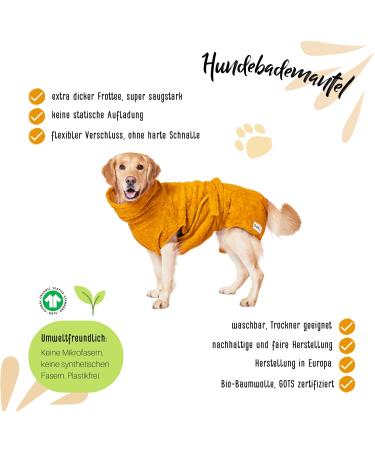 Lills Dog Bathrobe - 100% Organic Cotton Amber Yellow Size S (50 cm Back Length) - Eco-Friendly Pet Apparel - Buy Online on GoSupps.com