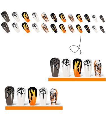 Shop 24 Pcs Halloween Press on Nails - Medium Coffin Square - SHANRUN Ballerina Nail Art with Ghost Spider Web Design - Full Cover Glue On Nail Tips - Buy Online on GoSupps.com