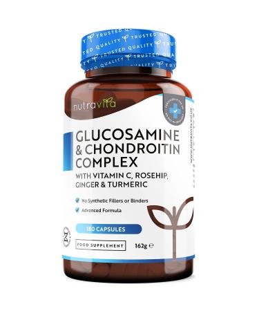 Glucosamine and Chondroitin Complex 180 High Strength Capsules Contributes to The Maintenance of Normal Immune System with Vitamin C Turmeric Ginger and Rosehip Made in The UK by Nutravita