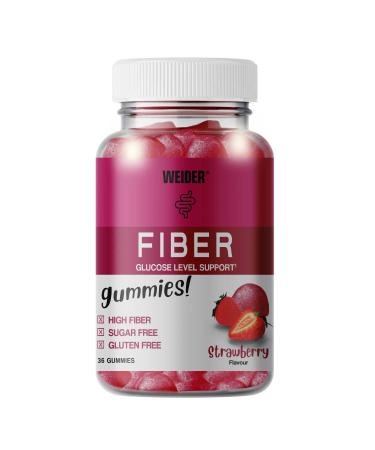 Weider Fiber Gummies (36 Gums) Strawberry Flavor Gums with 6g Soluble Fibersol Fibersol/serving, Helps Digestion and Blood Sugar Control. No Added Sugars, Gluten Free.