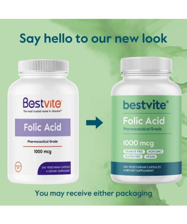 BESTVITE Folic Acid 1000mcg (Vitamin B9) (240 Vegetarian Capsules) - No Dicalcium Phosphate - No Stearates -No Silicon Dioxide - Non GMO - Gluten Free 240 Count (Pack of 1) - Buy Online on GoSupps.com