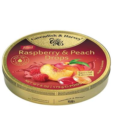 Cavendish & Harvey Drops Raspberry and Peach Candies Raspberry & Peach Drops 175g in metal tin Raspberry & Peach 175 g (1 pack)