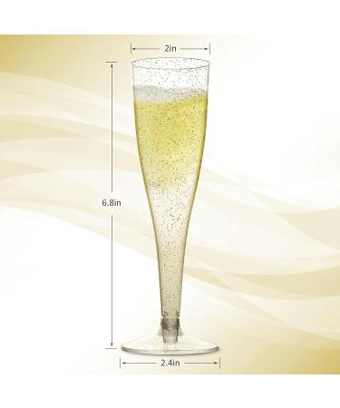 QIANQUEYUE 50-Pack Disposable Gold Glitter Plastic Champagne Flutes - 4.5oz | Ideal for Parties, Weddings & Showers - Buy Online on GoSupps.com