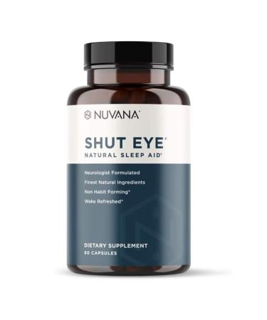 Nuvana Shut Eye Natural Sleep Aid Supplement for Adults | 5mg Melatonin | Helps Relax and Promote Natural Deep Sleep with Valerian Root Chamomile & Magnesium | Vegan & Non-GMO | 60 Capsules