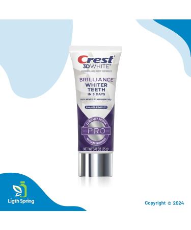 Crest 3D White Brilliance Pro Enamel Protect Toothpaste 3-Pack - Includes Tooth Squeezer & No-Mess Caps | Better Oral Health Guide | International Shipping - Buy Online on GoSupps.com