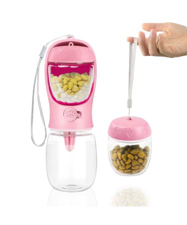 Nepfaivy drinking bottle water bottle dogs for on the go - 350ml run -out dog drinking bottle with 150ml feed container portable dog bottle on the way for small dogs for hiking and traveling 350ml pink