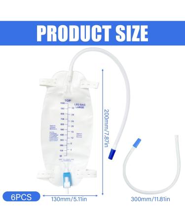  BAIFULAI Set of 6 leg urine bags 1000 ml capacity urinary drainage bags urine collection bags drainage bags with 2 straps valve and T-connector - Buy Online on GoSupps.com