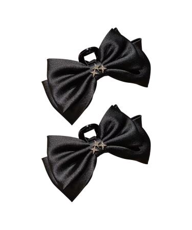 2PCS Velvet Bow Tie Hair Claw Clips Powerful Hair Clasping with Shark Clips Extra Large Hair Accessories Curly Hair Products Butterfly Gifts for Women and Girls (Black2-2PCS)