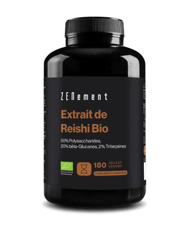 Reishi Organic - 12000 (Extract 20:1) - 50% Polysaccharides 20% Beta Glucans and 2% Triterpenes - Ganoderma Lucidum - 180 Vegan Capsules for 6 Months - Vegan - No Additives - Zenement