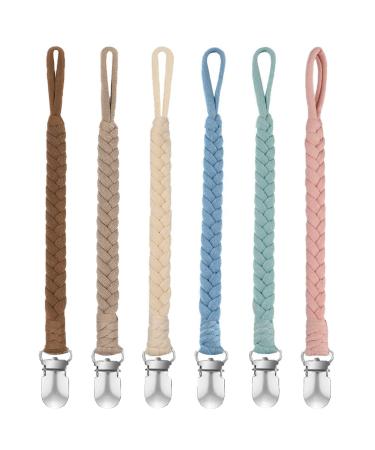 Pacifier Clip for Girls and Boys BOUKIPOW Baby Pacifier Holder Leash 100% Handmade Braided Fits All Pacifiers & Teething Toys Modern Unisex Baby Gift(6 Pack)