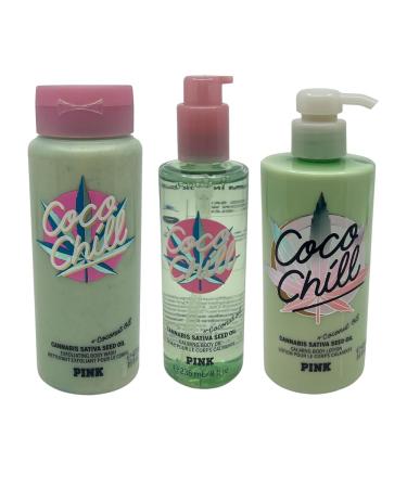 Victoria's Secret PINK COCO CHILL Body Care 3-piece Set Body Wash Body Oil & Body Lotion