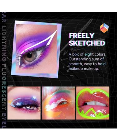 Shop Fluorescent Liquid Eyeliner - 8 Color Rainbow Neon Shimmer Waterproof & Sweatproof UV Makeup - Buy Online on GoSupps.com