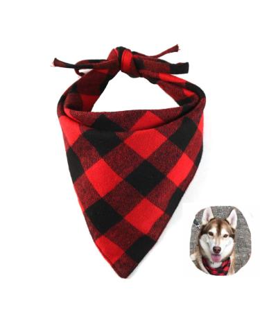 Dog Bandana EYLEER Pet Dog Bandanas Cotton Reversible Triangle Red Plaid Autumn Fall Christmas Thanksgiving Halloween Scarf Bibs Dog Accessories for Small Medium Large XL Dog Puppy(L Size) (Red/Black)