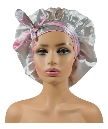 Dainty Collection Silk Satin Hair Bonnet | Reversible & Adjustable | Night Cap in Pink/Silver - Buy Online on GoSupps.com
