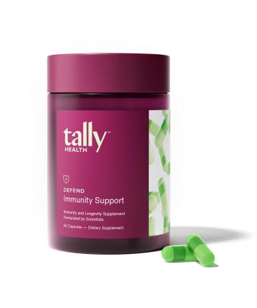 Tally Health Defend - Immune Support & Longevity Supplement Vegan Non-GMO with Quercetin Vitamin C Beta-glucan Zinc Vitamin D3-60 Capsules 30-Day Supply