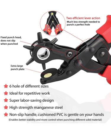 Leather Hole Punch Tool for Belts and More - Multi Size Puncher with Grommet Eyelet Kit - DIY Craft Projects - 100 Sets, Black/Red - Buy Online on GoSupps.com