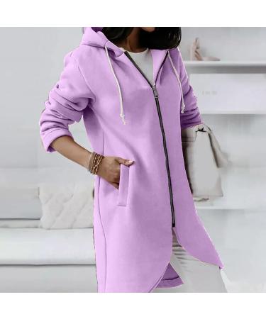 Yihaojia Hoodies for Women Fleece Zip Up Long Winter Jacket Irregular Hem Oversized Sweatshirt Fall Clothing Trendy 2024 Purple#79 Large - Buy Online on GoSupps.com