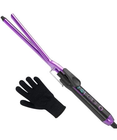 3/8 Inch Curling Iron Ceramic 9mm Small Barrel Curling Irons with Clamp Tiny Curling Wand Make Tight Curls Dual Voltage Adjustable Temperature Include Heat Resistant Glove