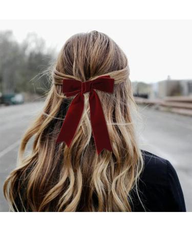 Bowknot Hair Clips - Red & Black Loop Clips | Large 14cm Clips with Satin Tape for Women & Girls - 2 Pieces - Buy Online on GoSupps.com