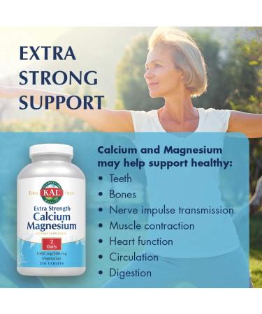 KAL Extra Strength Calcium Magnesium 1000mg/500mg | Healthy Bones & Teeth Support | Rapid Disintegration | Vegetarian | 250 Tablets - Buy Online on GoSupps.com