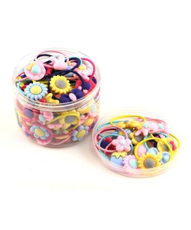 Mixed Color Cartoon Elastic Hair Bands - 100 Pieces (50 Pairs) for Girls, Babies, Toddlers, Kids, Teenagers - Hair Accessories and Ponytail Fixer - Buy Online on GoSupps.com