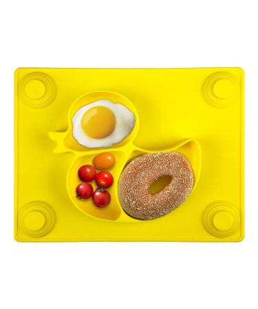 Baby Plates - SILIVO Upgraded Silicone Non-Slip Baby Placemat with Suction Cups for Infants Toddlers and Kids (Lemon yellow) Yellow Duck