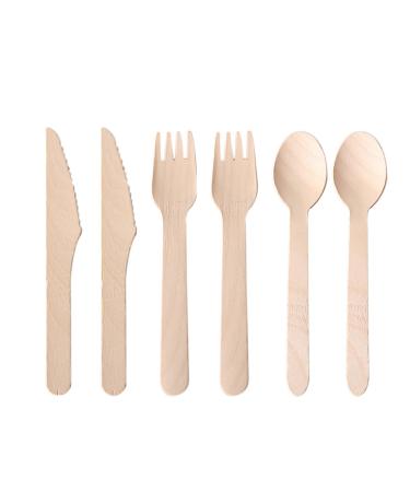 DRYIC 100 Pcs Disposable Wooden Cutlery Set Alternative to Plastic Cutlery Eco Friendly Biodegradable Compostable Cutlery Set for Parties Camping and Picnics