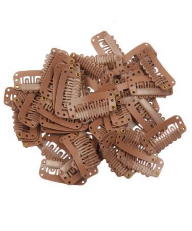 20pcs U Shape Snap Clips for Wigs or Hair Extensions or Hair Weave Weft Metallic Wig Clips With Silicon Rubber DIY Clip ins 3.2cm Width 1.2g/pc Light Brown Color (Light Brown -20pcs)