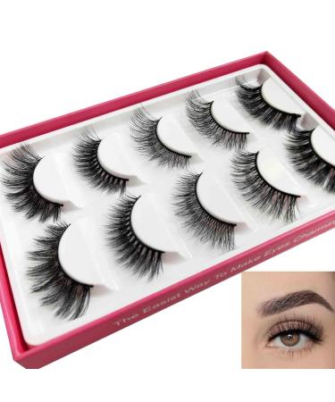 False Eyelashes 5 Pairs Faux Mink Eyelash Beauty Eye Lashes Pack Natural 100% Handmade Soft Lightweight Pesta as Postizas Naturales Wispy Strip Lashes(Cat Eye & Doll Eye)