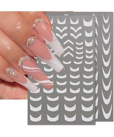 8 Leaves Glitter Nail Sticker - Self-Adhesive French Nail Art | 3D Heart Butterfly & Star Designs | Reflective White Nail Accessories for Women - Buy Online on GoSupps.com