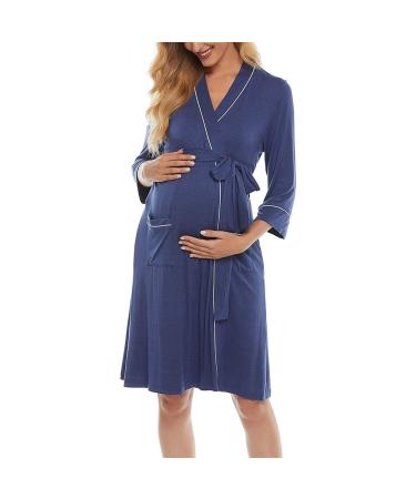 OCCIENTEC Women's Maternity Nursing Robe Maternity Hospital Gown Delivery Nightgowns Breastfeeding Gown Maternity Nightdress Long Nursing Dress S Navy-robe