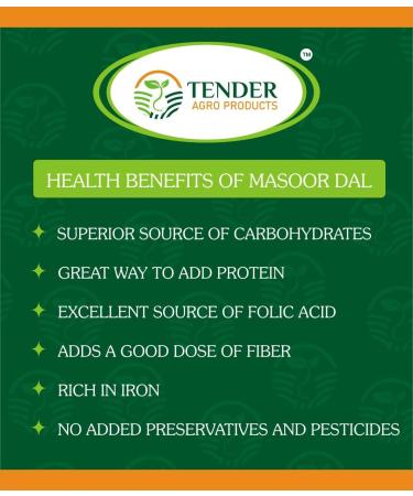 TENDER AGRO PRODUCTS Hygienically Processed Natural Masoor Dal with More Protein and Iron Rich No Added Preservatives (5 Kg) 11.02 Lbs Pack - Buy Online on GoSupps.com
