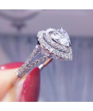 Vsoruln 925 Sterling Silver Diamond Heart Ring | 18K Gold Cocktail Ring | Cubic Zirconia Wedding Band for Women - Buy Online on GoSupps.com