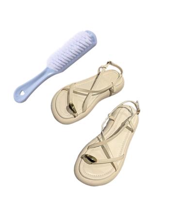 Bunion Split Toe Womens Sandals Women's Fashion Cross Strap Open Toe Non-Slip Bunion Sandals Comfortable Womens Orthopedic Sandal for Bunion Splints Toe Separator Hallux Valgus 5.5 Beige