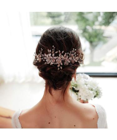 Rose Gold Floral Wedding Hair Comb Set with Crystal Accents - Perfect Bridal Hair Accessories - Buy Online on GoSupps.com