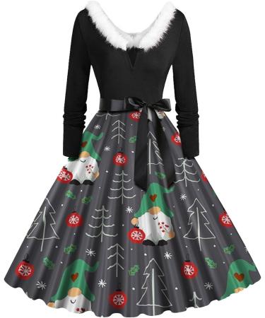 Hanxiulin Women's Christmas Dress with Hoodie & Bag | Elk Party Sweatshirt Dress | Autumn Winter Gray - Buy Online on GoSupps.com
