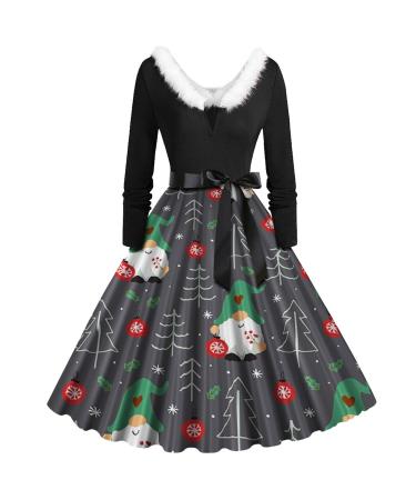 Hanxiulin christmas sweater clothing christmas long sweater for women long sleeves with Christmas motif dress party dress sexy long party dress knit dress black winter dress ladies festive gray s